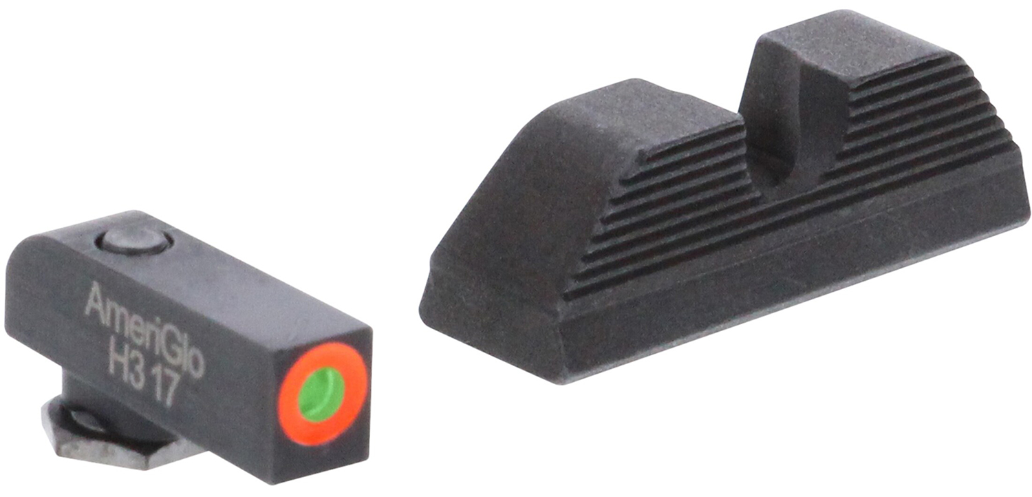 AmeriGlo GL5353 Protector Sight Set for Glock  Green Tritium Orange Outline Front Sight-Black Serrated Rear Sight
