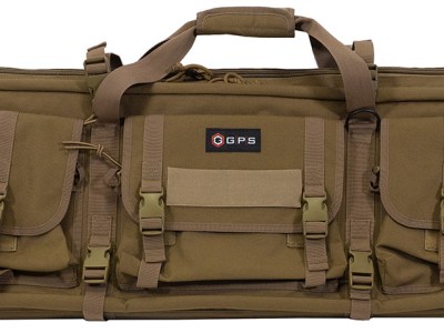 GPS Bags DRC55FDE Double Rifle Case Flat Dark Earth 600D Polyester w/ 2 Padded Pistol Sleeves MOLLE Webbing & Lockable Zippers