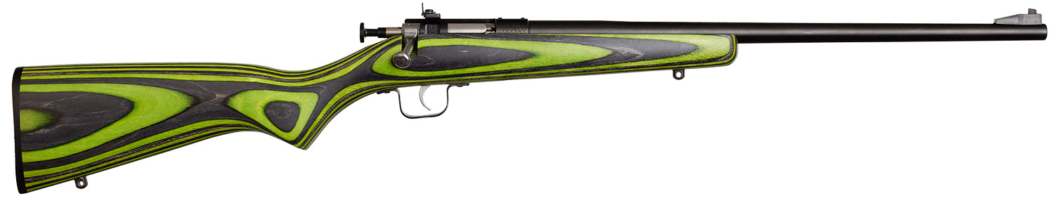Crickett KSA2231 Youth  22 LR 1rd 16.12″ Blued Barrel & Receiver, Fixed Front/Adjustable Rear Peep Sights, Green/Black Laminate Stock w/11.5″ LOP, Rebounding Firing Pin Safety
