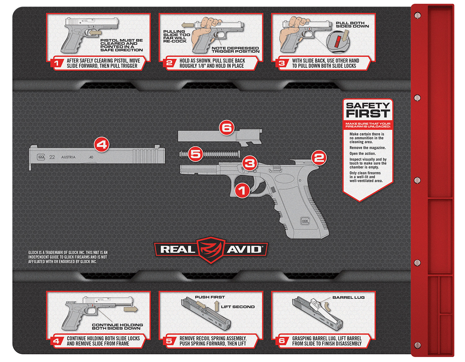 Real Avid AVGLOCKSM Smart Mat Cleaning Mat Black/Gray Non-Slip Rubber 19″ x 16″ Glock Parts Diagram Illustration