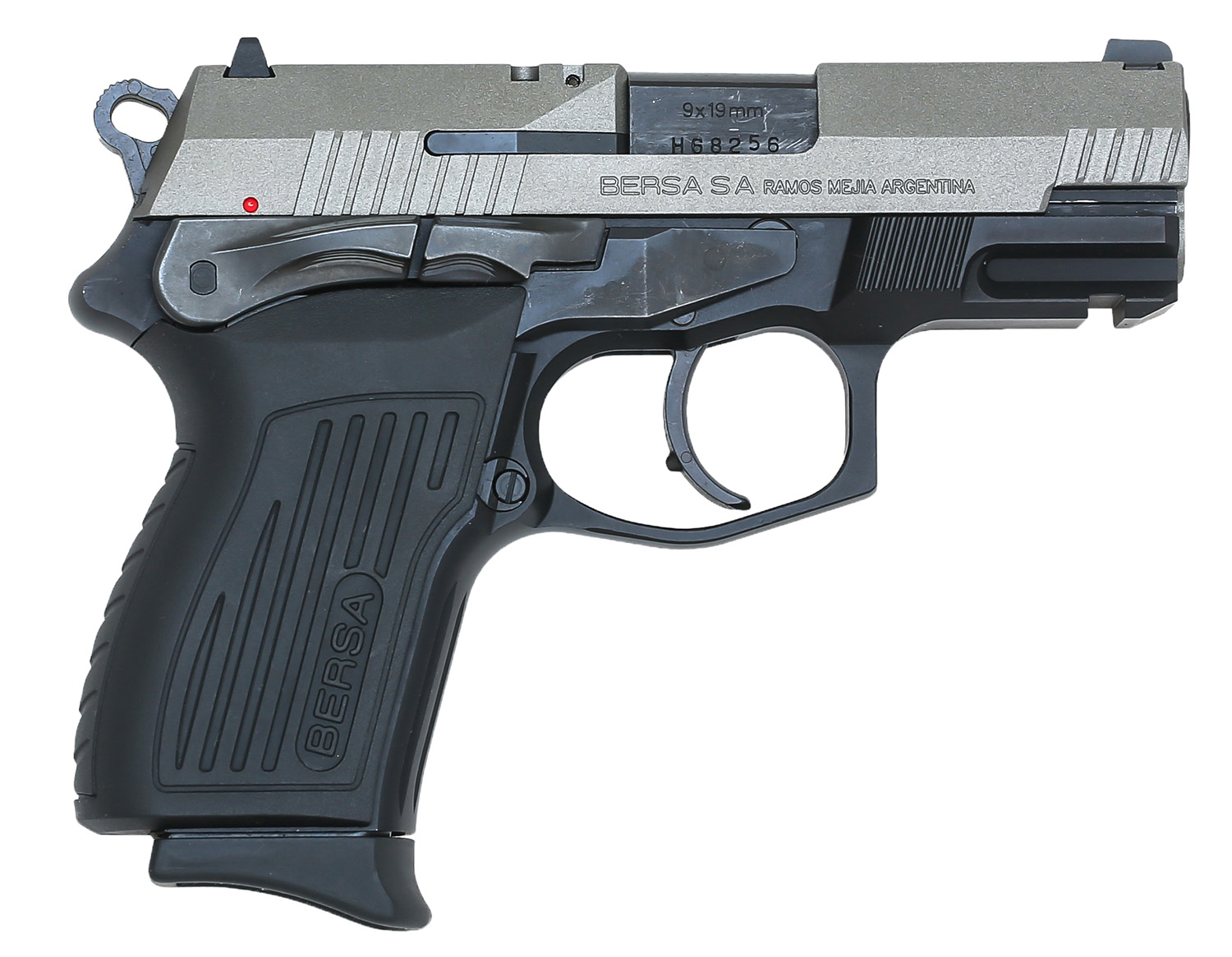 Bersa TPR9CDT TPRC  Compact Frame 9mm Luger 13+1, 3.50″ Black Steel Barrel, Nickel Cerakote Serrated Steel Slide, Matte Black Aluminum Frame w/Beavertail, Ambidextrous