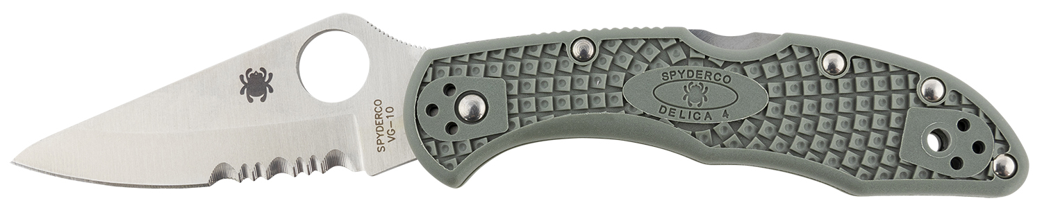Spyderco C33PSFG Delica 4 Lightweight 2.88″ Folding Drop Point Part Serrated VG-10 SS Blade Foliage Green Bi-Directional Texturing FRN Handle Includes Pocket Clip
