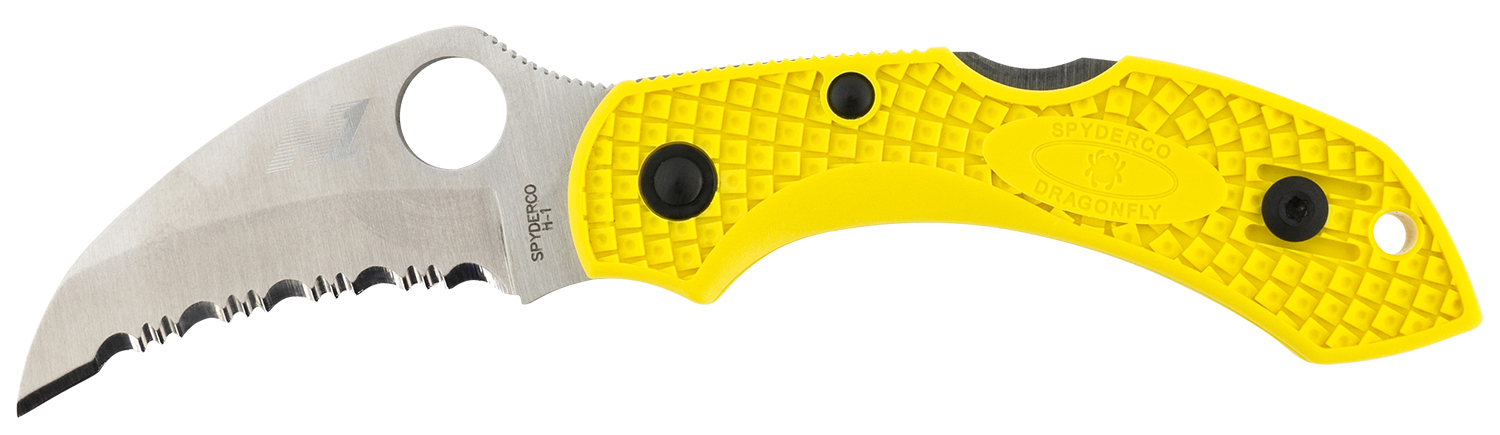 Spyderco C28SYL2HB Dragonfly 2 Salt 2.30″ Folding Hawkbill Serrated H2 Steel Blade Yellow FRN Handle, Includes Pocket Clip