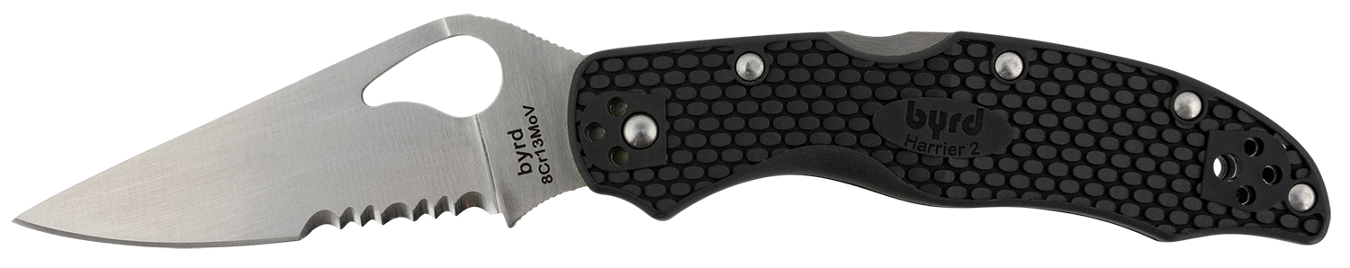 Spyderco BY01PSBK2 Byrd Harrier 2 Lightweight 3.36″ Folding Part Serrated 3Cr13MoV SS Blade Black  Textured FRN Handle Includes Pocket Clip