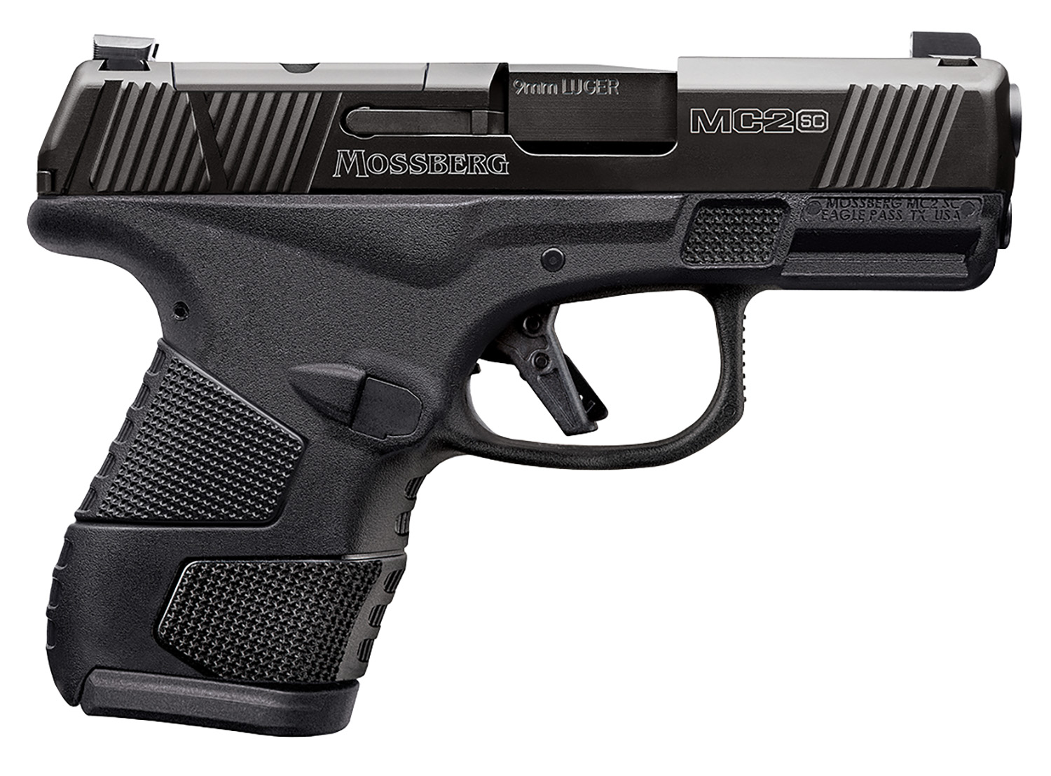 Mossberg 89044 MC2sc Sub-Compact 9mm Luger 3.40″ 14+1,11+1 Matte Black DLC Stainless Steel with Optics Cut Aggressive Textured Black Polymer Grip Tritium Pro Night Sights (No Safety)