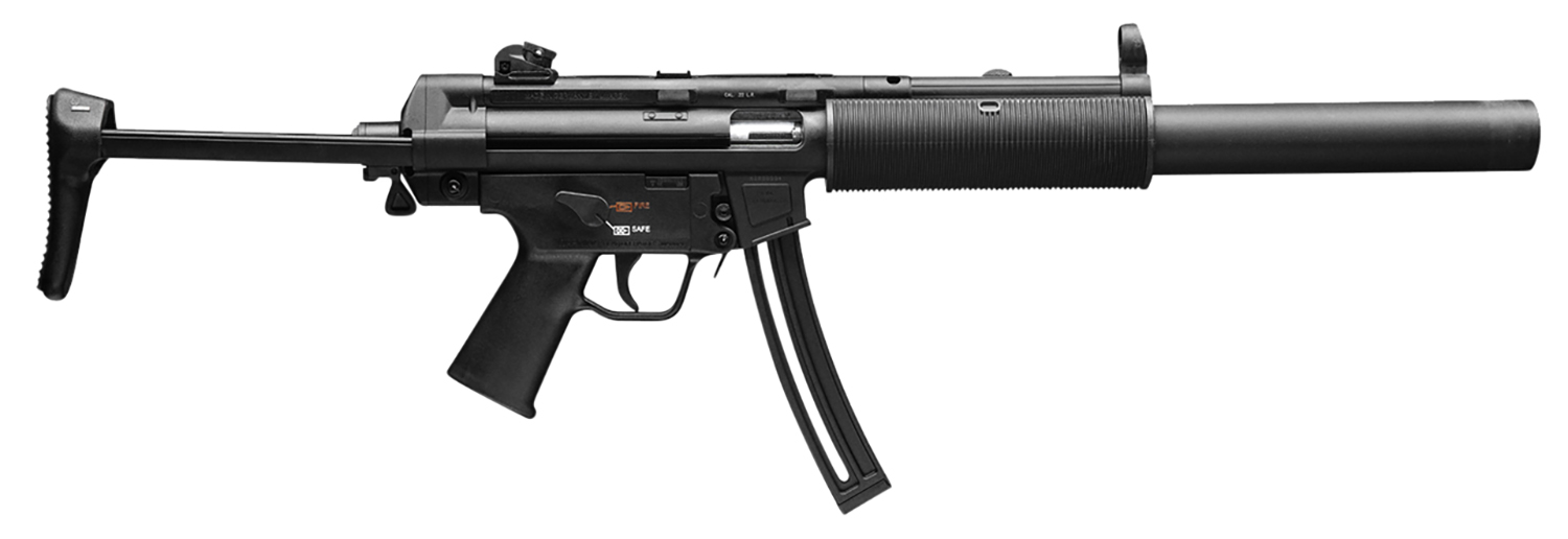 HK 81000469 MP5  Full Size 22 LR 10+1 16.10″ Black Steel Barrel. Black Retractable Black Polymer Stock & Grips