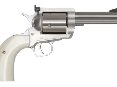 Magnum Research BFR44MAG5B6 BFR Short Cylinder 44 Rem Mag 6 Shot, 5″ Brushed Stainless Steel Barrel, Cylinder  & Frame, White Polymer Grip, Hammer Safety, Exposed Hammer