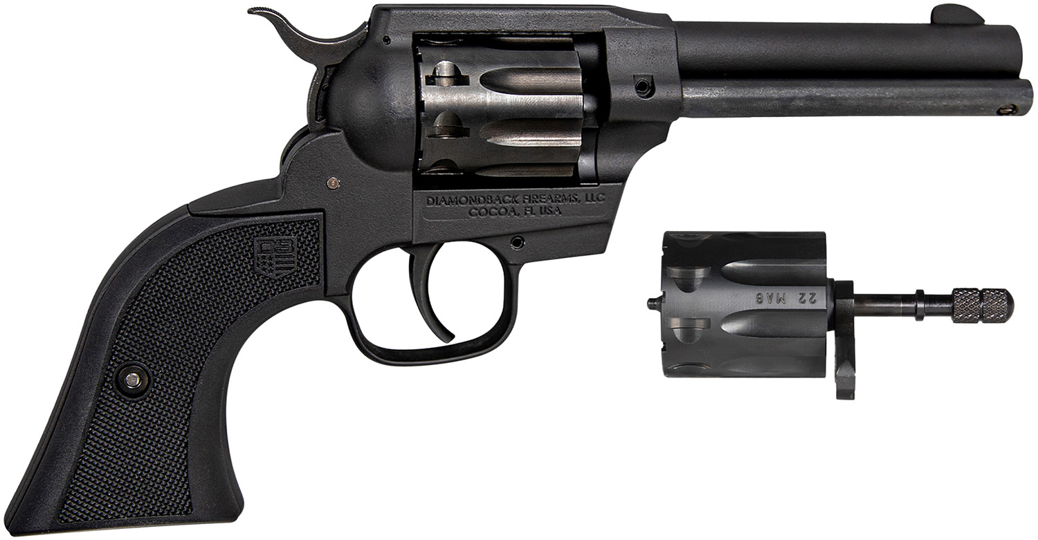 Diamondback DB0500A001 Sidekick  22 LR/22 WMR 9 Shot, 4.50″ Black Cerakote Steel Barrel & Cylinder, Black Cerakote Zinc Alloy Frame Black Checkered Grips, Hammer Safety, Exposed Hammer