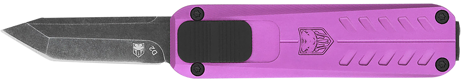 CobraTec Knives CALI929TBPURTNS California 929TB 1.75″ OTF Tanto Plain Stonewashed D2 Steel Blade/ Purple Anodized Aluminum Handle Includes Pocket Clip/Pouch