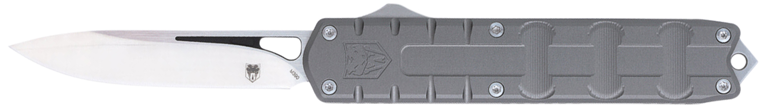 CobraTec Knives CTEGRYM390DNS Enforcer  3.25″ OTF Drop Point Plain M390 Steel Blade/Gray Aluminum Handle