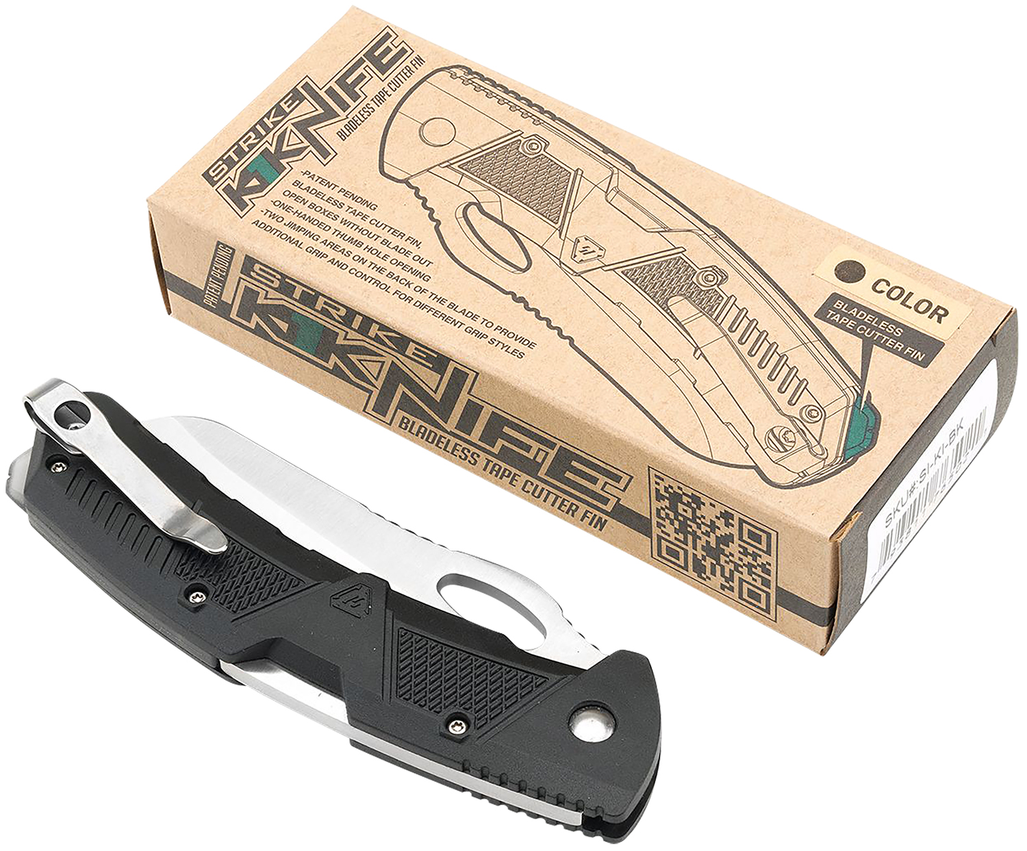 Strike Industries K1BK K1  3.51″ Folding Plain AUS-8A SS Blade Black Textured Polymer Handle Includes Pocket Clip