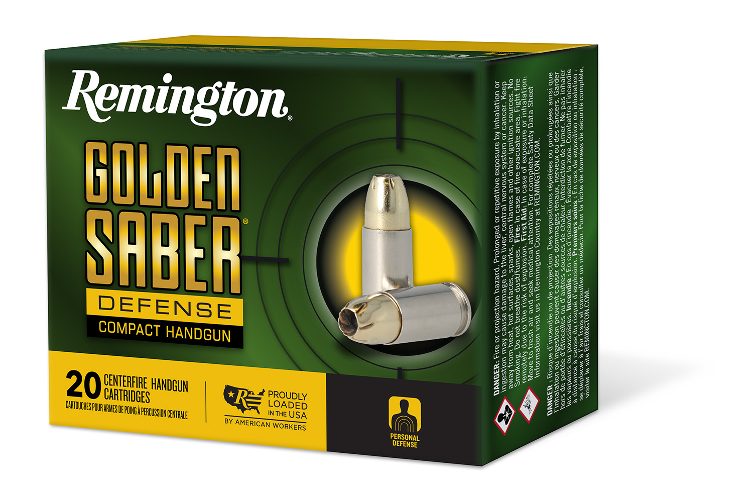 Remington Ammunition 27618 Golden Saber Defense 40S&W 180gr Brass Jacketed Hollow Point 20 Per Box/25 Case
