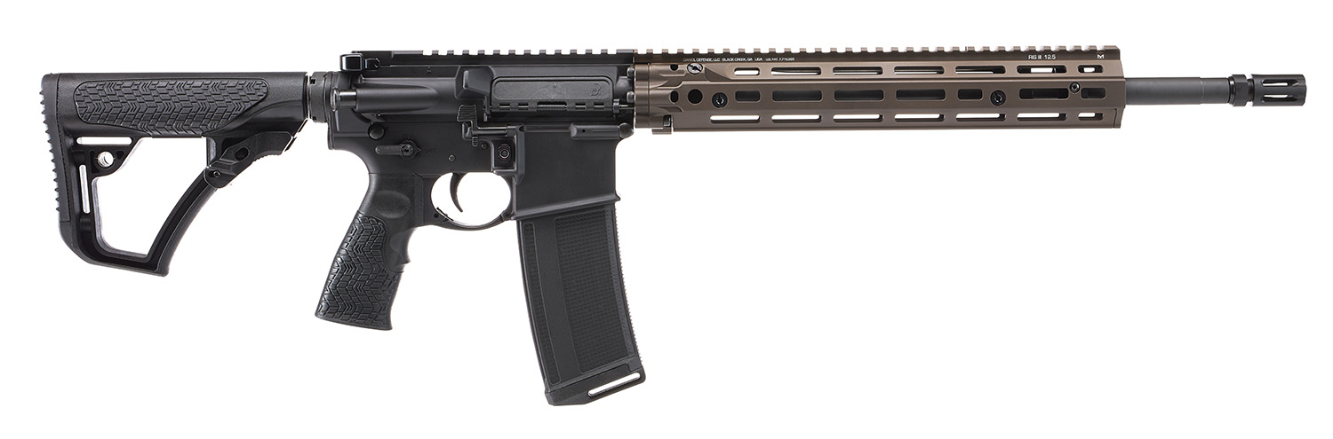 Daniel Defense 0219103270047 DD4 RIII 5.56x45mm NATO 16″ 30+1, Black Rec/Furniture, OEM Stock & Grip, 12.50″ FDE M-Lok Handgaurd, Ambi Controls
