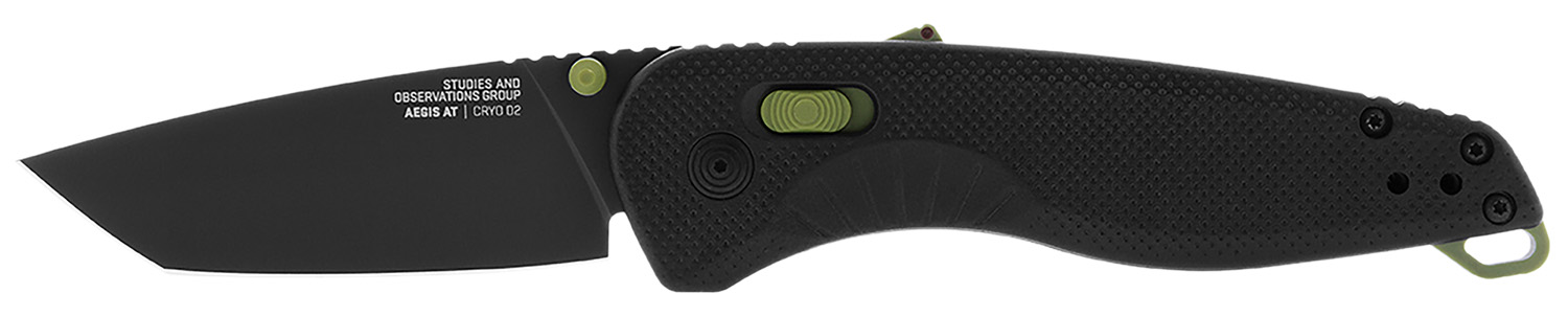 S.O.G SOG11410941 Aegis AT 3.13″ Folding Drop Point Plain Black TiNi Cryo D2 Steel Blade/Black w/Moss Accents GRN Handle