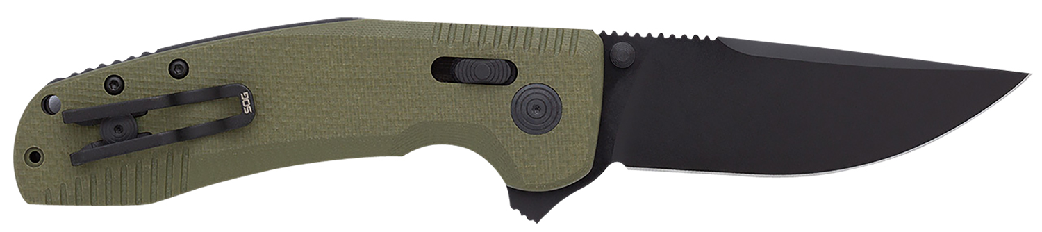 S.O.G SOG12380241 SOG-TAC XR 3.39″ Folding Clip Point Plain Black TiNi Cryo D2 Steel Blade OD Green G10 Handle Includes Pocket Clip
