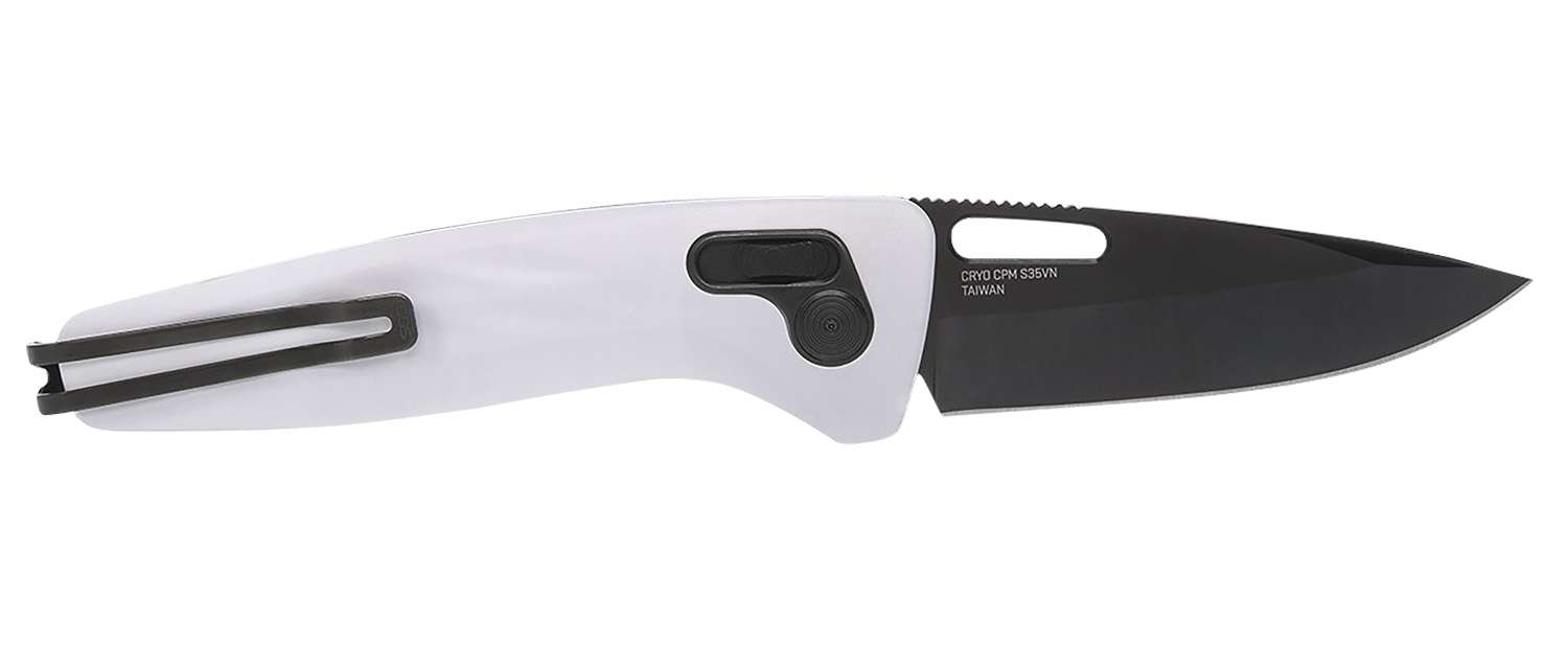 S.O.G SOG12730557 One-Zero XR 3.10″ Folding Plain Black Chrome Cryo CPM S35VN Steel Blade/ White Sculpted Aluminum Handle