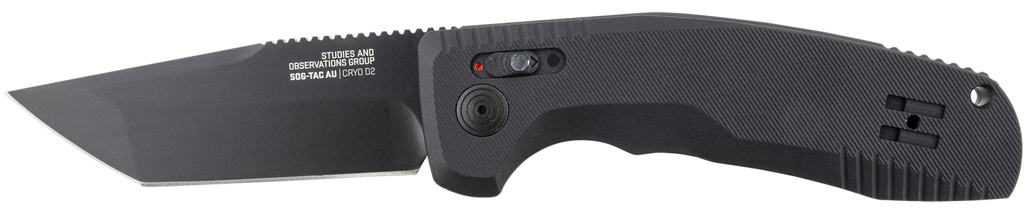 S.O.G SOG15380357 SOG-TAC Auto 3.43″ Folding Tanto Plain Black TiNi Cryo D2 Steel Blade Black Micro-Textured Anodized Aluminum Handle Includes Pocket Clip