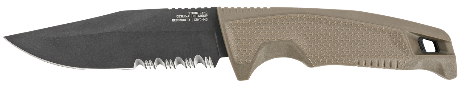 S.O.G SOG17220457 Recondo FX 4.60″ Fixed Part Serrated Satin TiCN Cryo 440C SS Blade FDE Overmolded Rubberized Grip, Includes Sheath