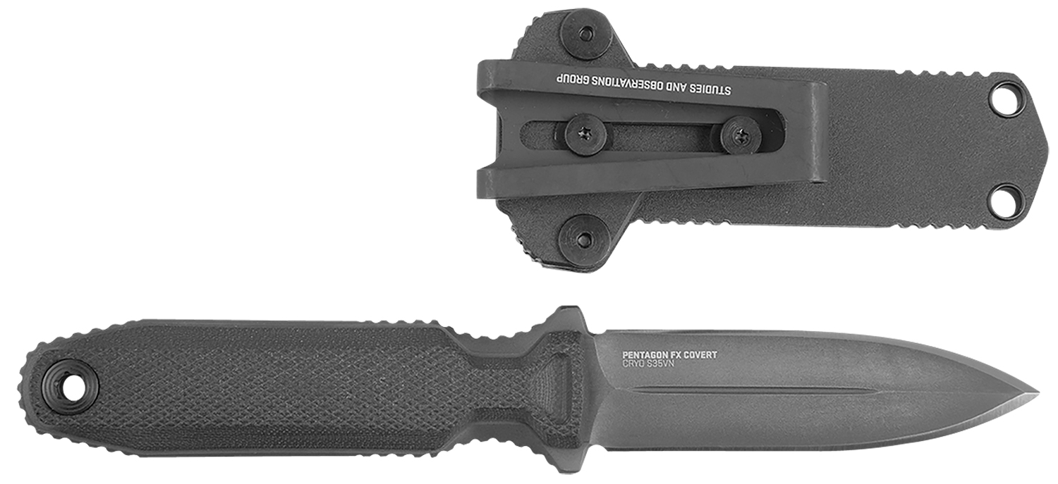 S.O.G SOG17610357 Pentagon FX Covert 3.41″ Fixed Spear Point Plain Black Titanium Nitride Cryo CPM S35VN Blade/G10 Blackout Handle