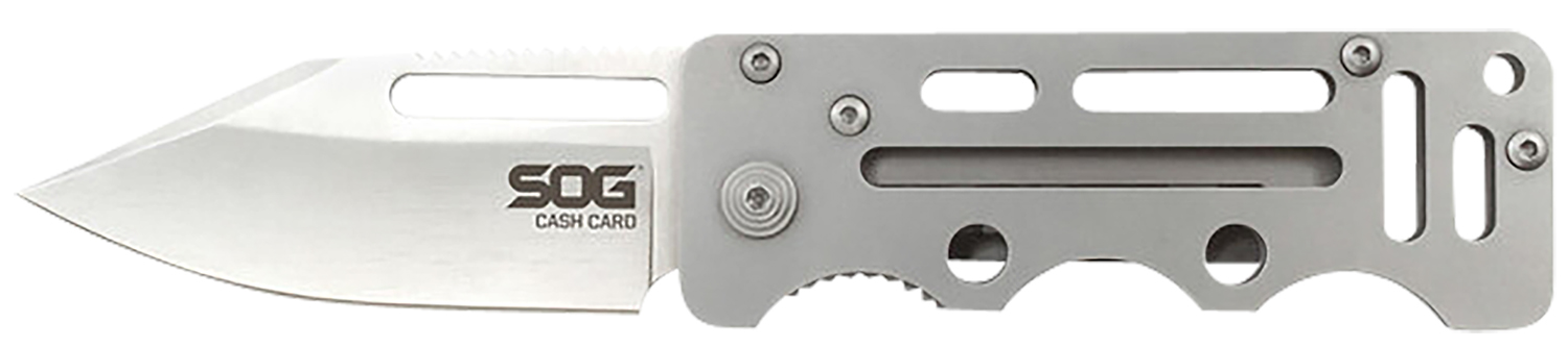 S.O.G SOG-EZ1-CP Cash Card  2.75″ Folding Clip Point Satin 8Cr13MoV SS Blade/ Silver Skeletonized Stainless Steel Handle