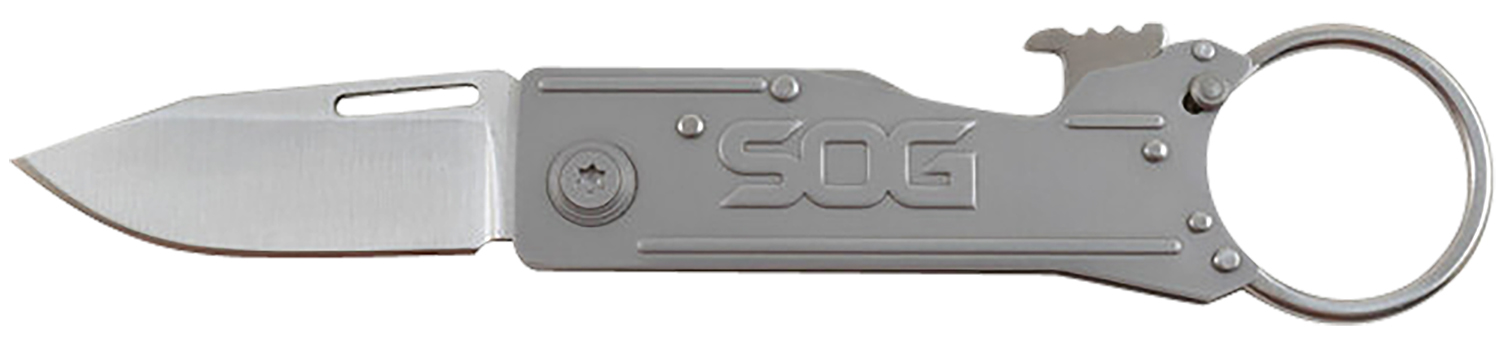 S.O.G SOG-KT1001-C KeyTron  1.80″ Folding Plain Clip Point Grey 5Cr13MoV SS Blade/ Grey Stainless Steel Handle