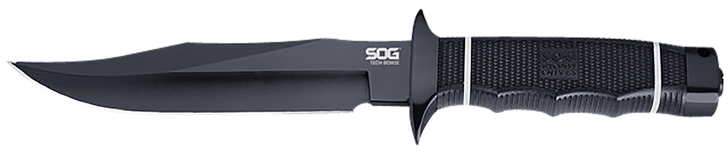 S.O.G SOGS10BK Tech Bowie  6.40″ Fixed Plain Clip Point Black Hardcased TiNi AUS8 SS Blade/ Black w/ White “SOG” Logo Kraton Handle