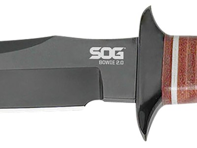 S.O.G SOGS1TL Bowie 2.0 6.40″ Fixed Plain Clip Point Black Hardcased TiNi Full Tang AUS8 SS Blade/ Brown Stacked Leather Washers w/Cross Guard Handle