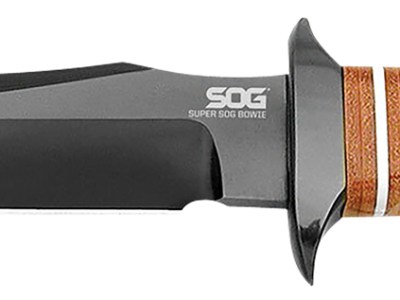 S.O.G SOGSB1TL Super SOG  7.50″ Fixed Bowie Plain Black Hardcased TiCN AUS-8A SS Blade Brown Stacked Leather Washers w/Cross Guard Handle Includes Sheath