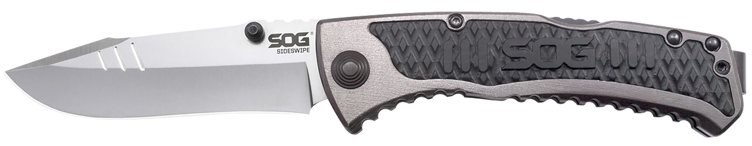 S.O.G SOG-SW1011-C Sideswipe  3.40″ Folding Clip Point Plain Bead Blasted 7Cr15MoV SS Blade Gray Anodized Aluminum/G10 Handle Includes Belt Clip