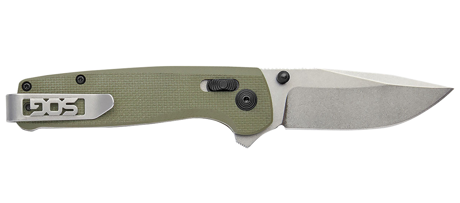 S.O.G SOGTM1022CP Terminus XR 2.95″ Folding Plain Clip Point Stone Washed D2 Steel Blade/Olive Drab Textured G10 Handle