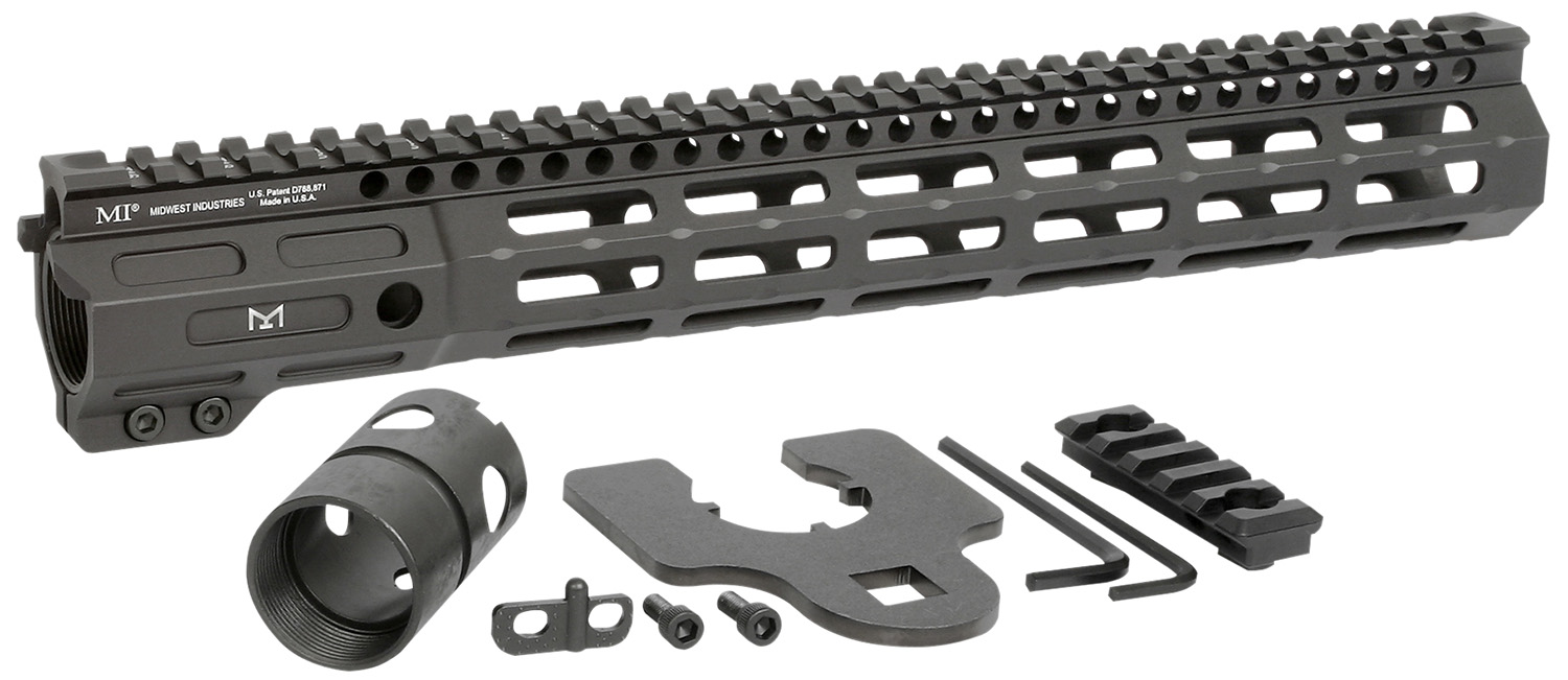 Midwest Industries MINF105 Night Fighter  10.50″ M-LOK Black Hardcoat Anodized Aluminum Includes Barrel Wrench, Nut, & 5 Slot Rail