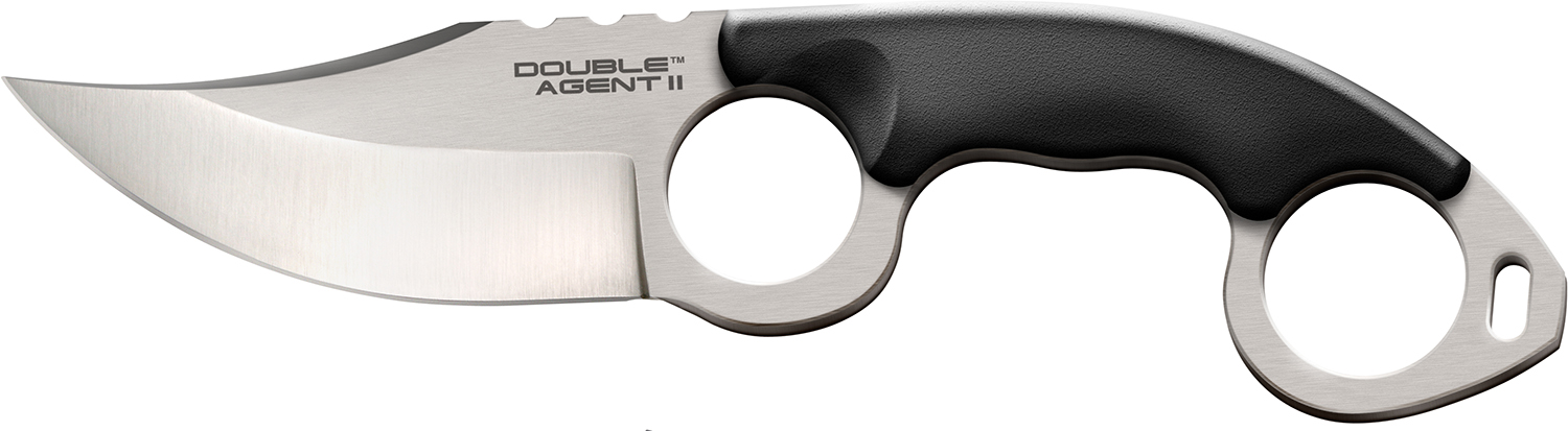 Cold Steel CS39FN Double Agent ll 3″ Fixed Plain Satin AUS-8A SS Blade Black w/Double Ring Griv-Ex Handle Includes Bead Chain Lanyard/Sheath