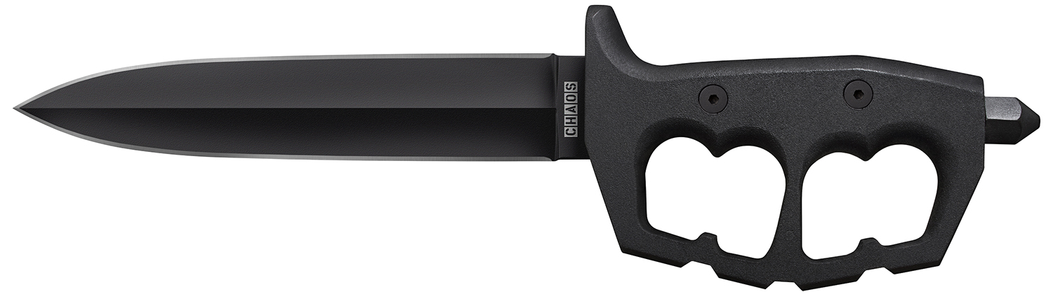 Cold Steel CS-80NTP Chaos Double Edge 7.50″ Fixed Plain Black SK-5 High Carbon Blade/Black w/ “D” Ring Guards Aluminum Handle