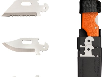 Cold Steel CS-40AL Click-N-Cut Hunter 2.50″ Fixed Bowie/Gut Hook/Plain/Serrated Satin 420J2 SS Blade/Orange ABS Handle