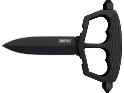 Cold Steel CS80NT3 Chaos Push Knife 5″ Fixed Plain Black Matte Powder Coat SK-5 Steel Blade/ Black w/D-Guard Handle Griv-Ex w/Overmold Kray-Ex Handle Includes Belt Loop/Sheath