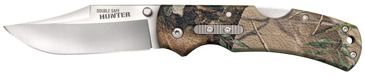 Cold Steel CS23JE Double Safe Hunter 3.50″ Folding Clip Point Plain Satin 8Cr13MoV SS Blade/ Camo GFN Handle Includes Pocket Clip