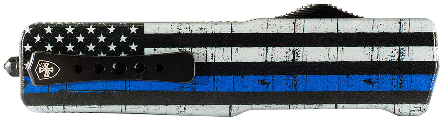 Templar Knife SABTB32 Premium LW We Back You Small 3″ OTF Drop Point Plain Black Oxide Stonewashed D2 Steel Blade, 4.50″ Black & White w/Blue Line Aluminum Handle