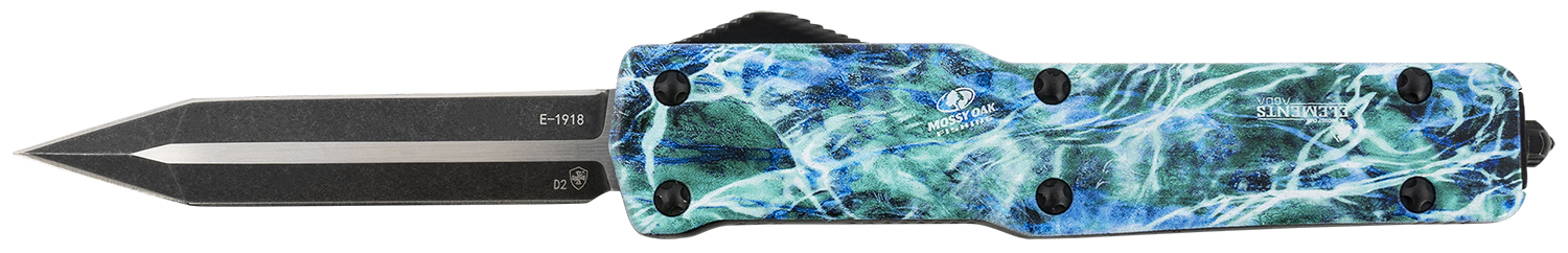 Templar Knife MZMOS121 Premium Weighted  Slim 3.16″ OTF Dagger Plain Black Oxide Stonewashed D2 Steel Blade, 4.93″ Mossy Oak Seafoam Aluminum Zinc Alloy Handle