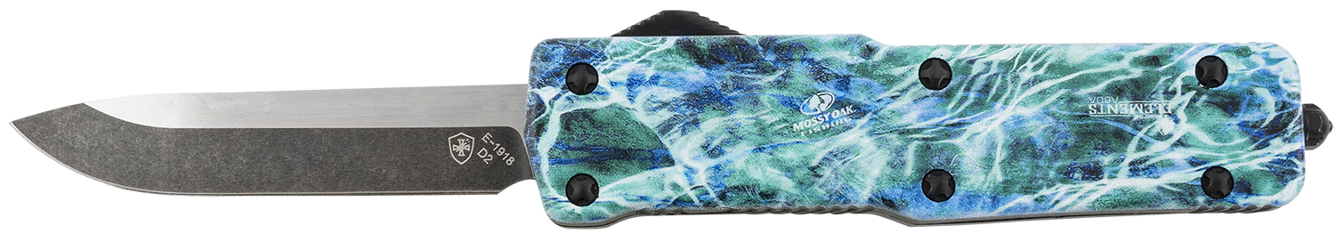 Templar Knife SZMOS321 Premium Weighted  Small 3″ OTF Drop Point Plain Black Oxide Stonewashed D2 Steel Blade, 4.50″ Mossy Oak Seafoam Aluminum Zinc Alloy Handle