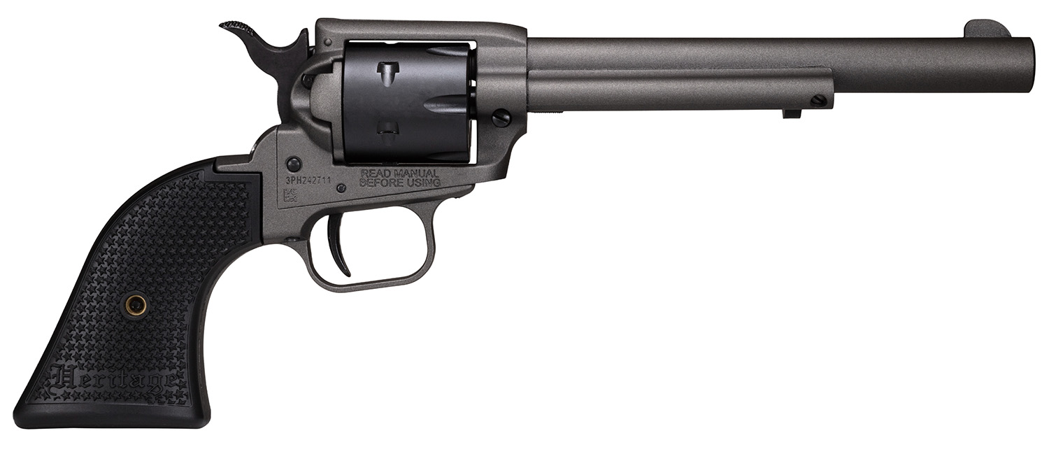 Heritage Mfg SRR22C6 Rough Rider  22 LR 6 Shot, 6.50″ Tungsten Gray Cerakote Steel Barrel, Frame, Black Satin Cylinder, Black Polymer Grip, Hammer/Thumb Safety, Exposed Hammer