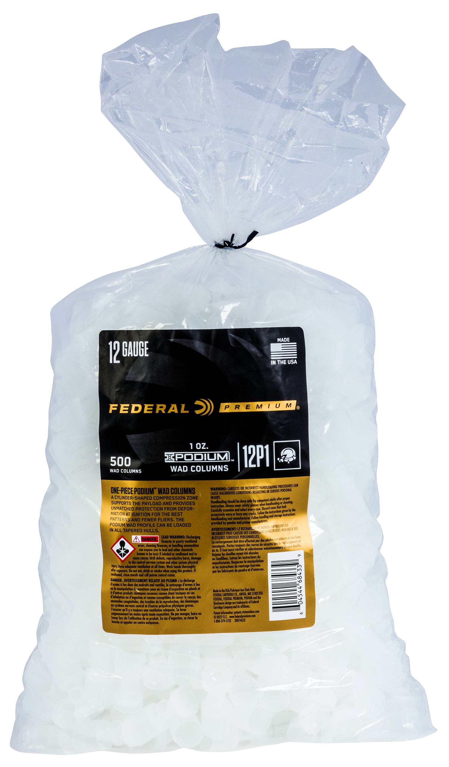 Federal 12P1 Podium Wad Premium 12Gauge 1oz White Plastic 500/10
