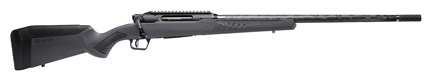 Savage Arms 57898 Impulse Mountain Hunter 270 Win 4+1 22″ Carbon Fiber Threaded Barrel, Black Aluminum Receiver w/Picatinny Rail, Gray AccuStock Synthetic Stock, Ambidextrous