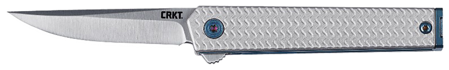 CRKT 7081 CEO Microflipper Micro 2.36″ Flipper Drop Point Plain Satin 12C27 Sandvik Blade, Silver Textured w/Blue Liner & Accents Aluminum Handle, Includes Pocket Clip