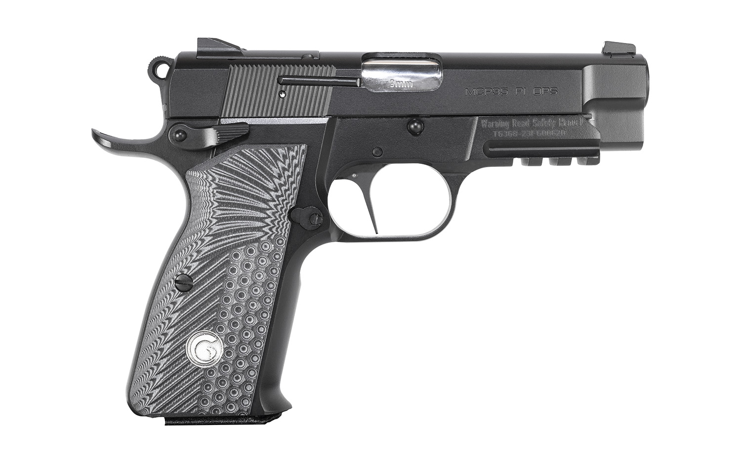 EAA GIRSAN 390446 MC P35PI OPS 9mm Luger 15+1 3.88″ Matte Black Optic Ready/Serrated Steel Slide, Matte Black Steel Frame w/Accessory Rail & Beavertail Black Textured G10 Grips Ambidextrous