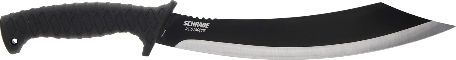 Schrade 1182527 Decimate Parang  11.75″ Fixed Parang Plain Black Black Oxide 3Cr13 Steel Blade 6.75″ Black Rubber Overmold Handle Includes Sheath