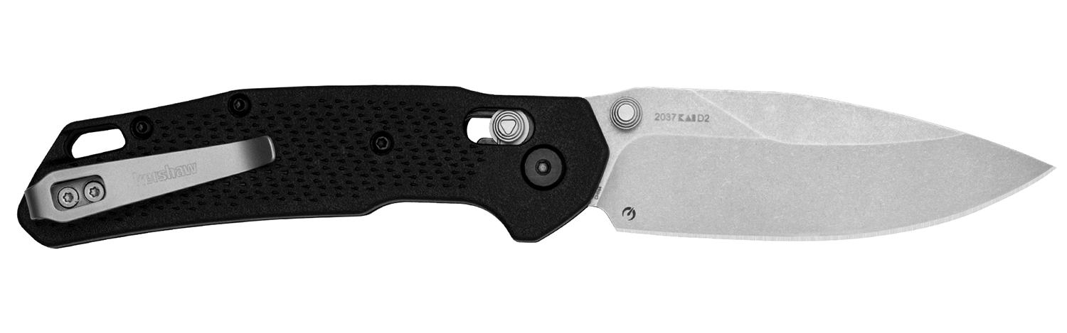 Kershaw 2037 Heist  Mid-Size 3.20″ Folding Clip Point Plain Stonewashed D2 Steel Blade, Gray Textured Glass Filled Nylon Handle, Includes Pocket Clip