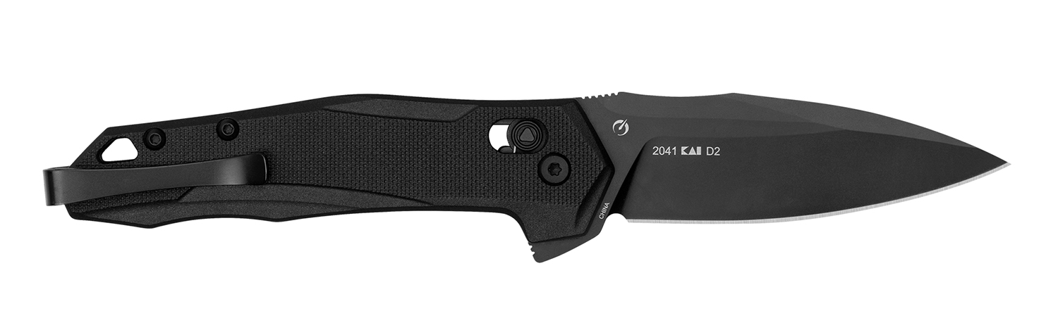 Kershaw 2041 Monitor  Mid-Size 3″ Folding Spear Point Plain Black Oxide D2 Steel Blade, Black Textured Glass Filled Nylon Handle, Includes Pocket Clip