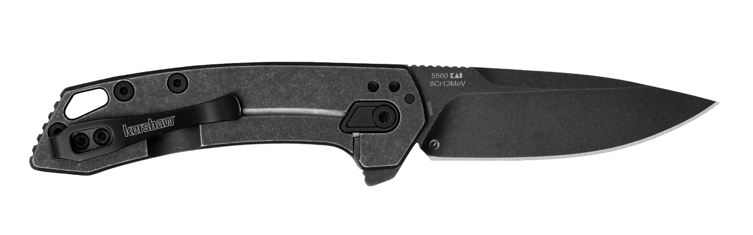 Kershaw  Radar  2.90″ Folding Drop Point Plain Black Oxide Blackwash 8Cr13MoV SS Blade & Stainless Steel Handle Includes Pocket Clip