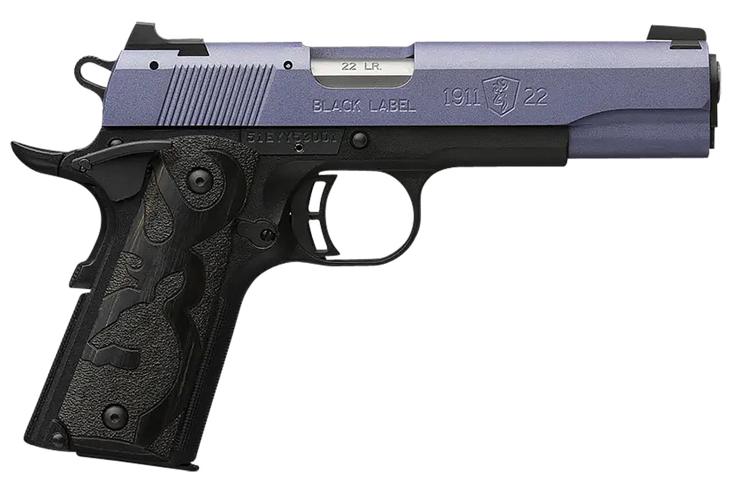Browning 051893490 1911 Black Label Full Size Frame 22 LR 10+1, 4.25″ Matte Stainless Steel Barrel, Crushed Orchid Cerakote Serrated Slide, Matte Black Polymer Frame w/Beavertail