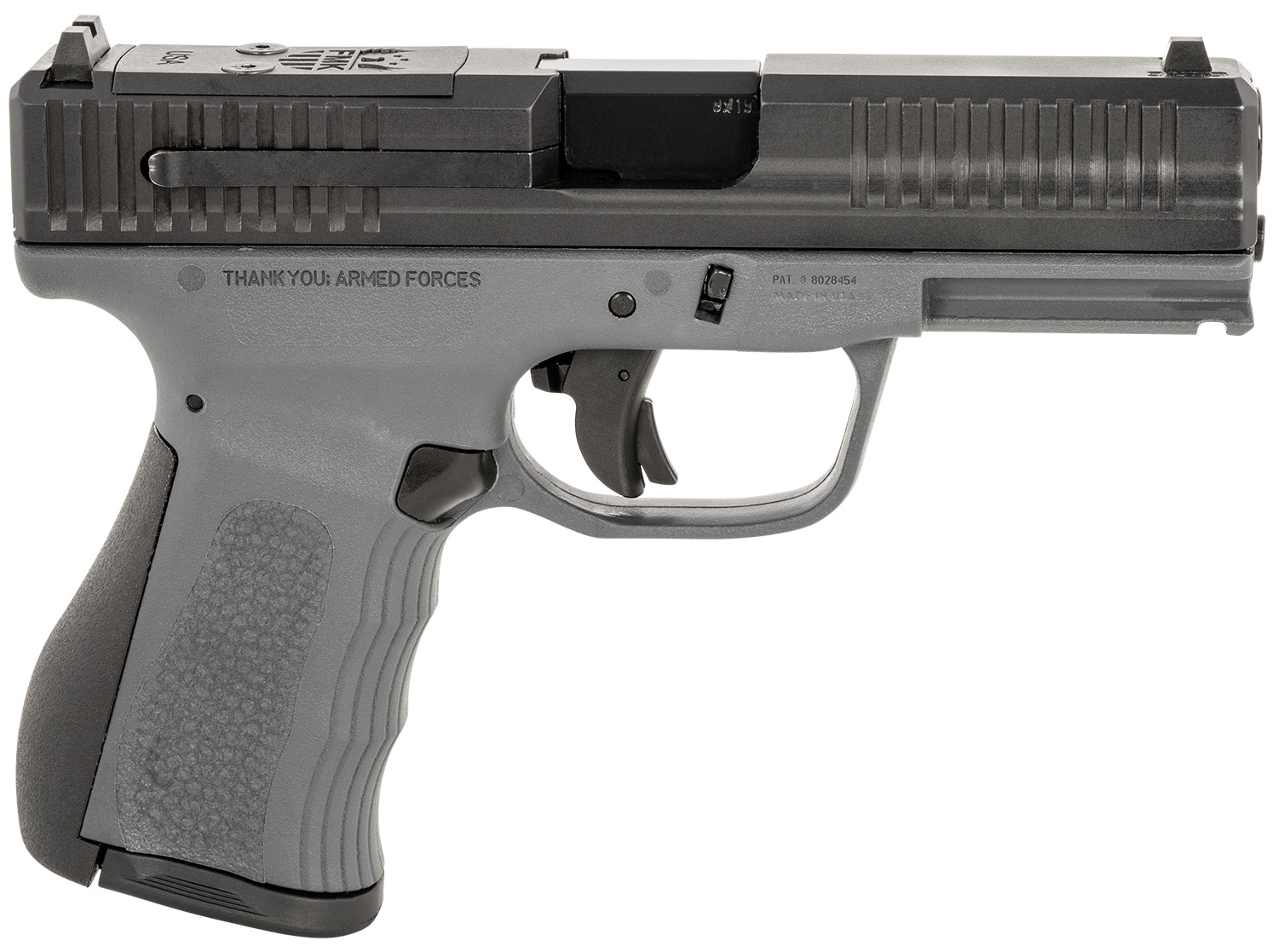 FMK FMKG49DG G3  9mm Luger 14+1 4″ Stainless Steel Barrel, Black Optic Cut/Serrated Carbon Steel Slide, Dark Gray Polymer Frame w/Picatinny Rail, Black Backstrap Grip